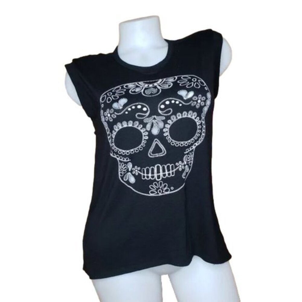 ALMOST FAMOUS Black Sugar Skull Sleeveless Muscle Tank Top Womens Size Medium